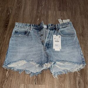 Zara Light Blue Distressed Jean Shorts